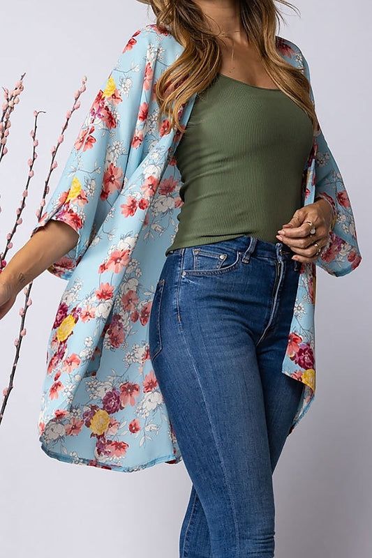 Floral print open kimono cardigan (EDSW2986)