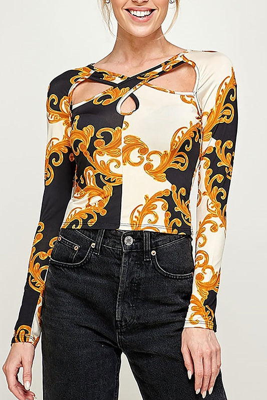 Cutout detail paisley print top (EF2905)