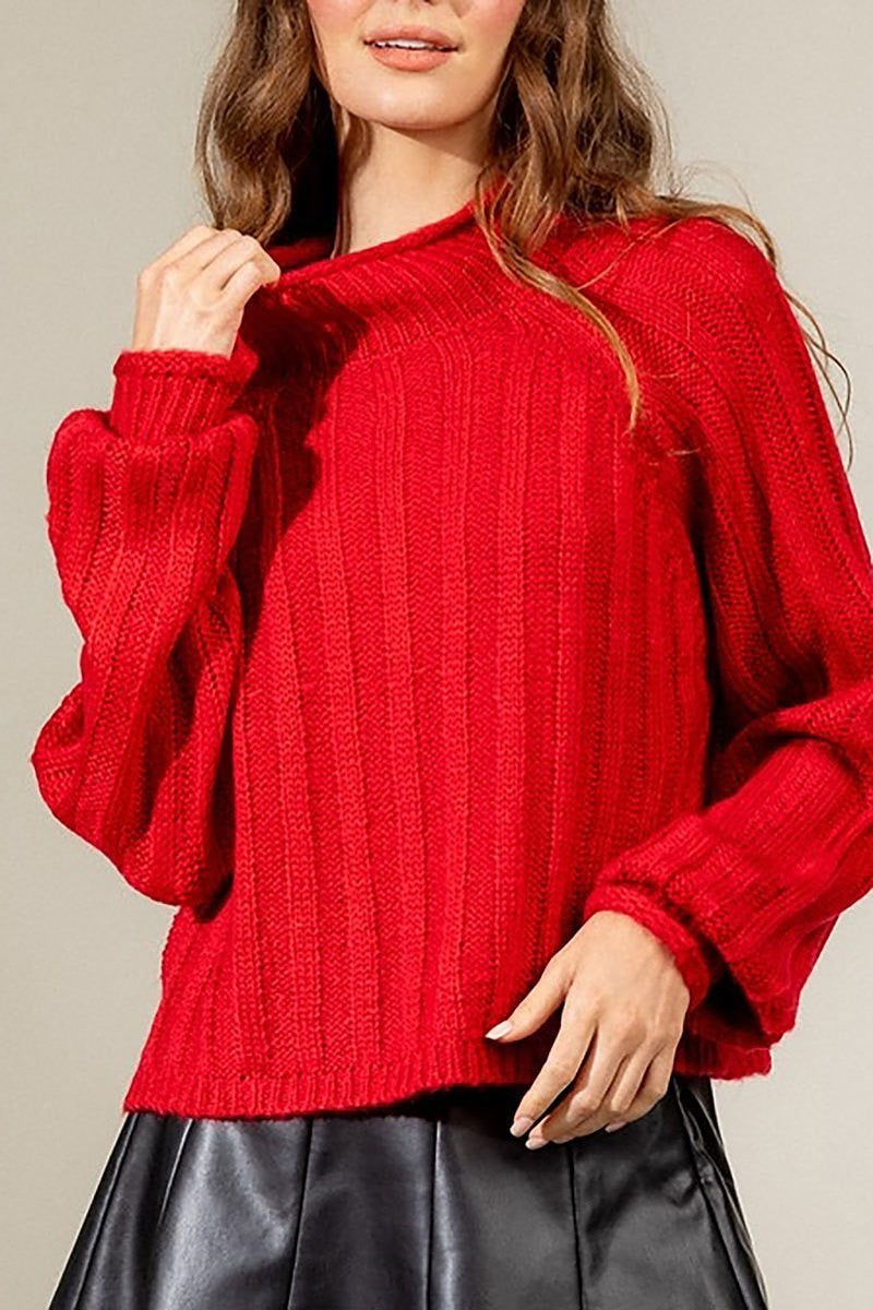 Solid puff sleeve sweater (DGS5980)