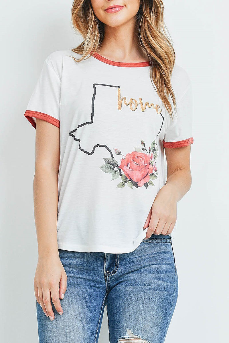 Color block texas home print top (ED9072)