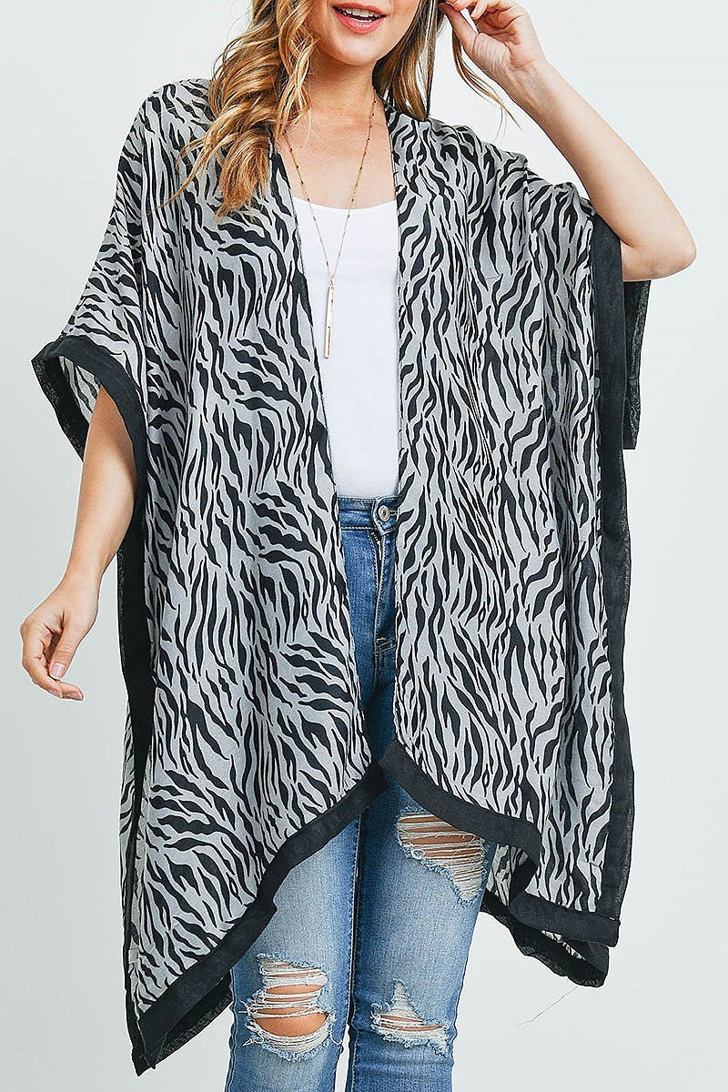 Animal print contrast band kimono top (ED9242)