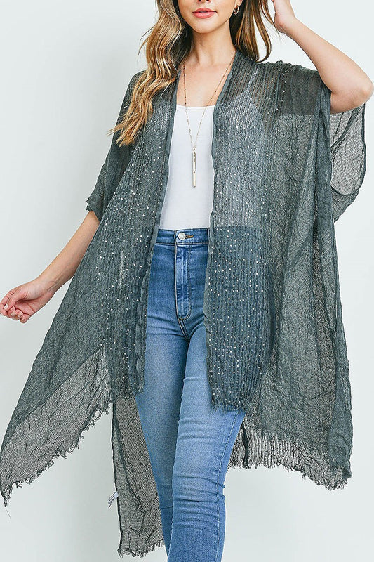 Glittered fringed open cardigan (EF4182)