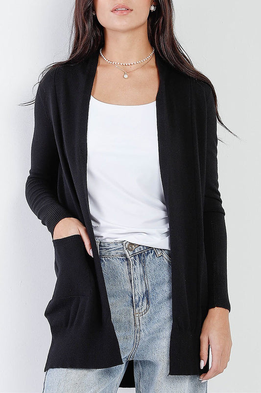 Open front pocket detail sweater knit cardigan (TDG9084)