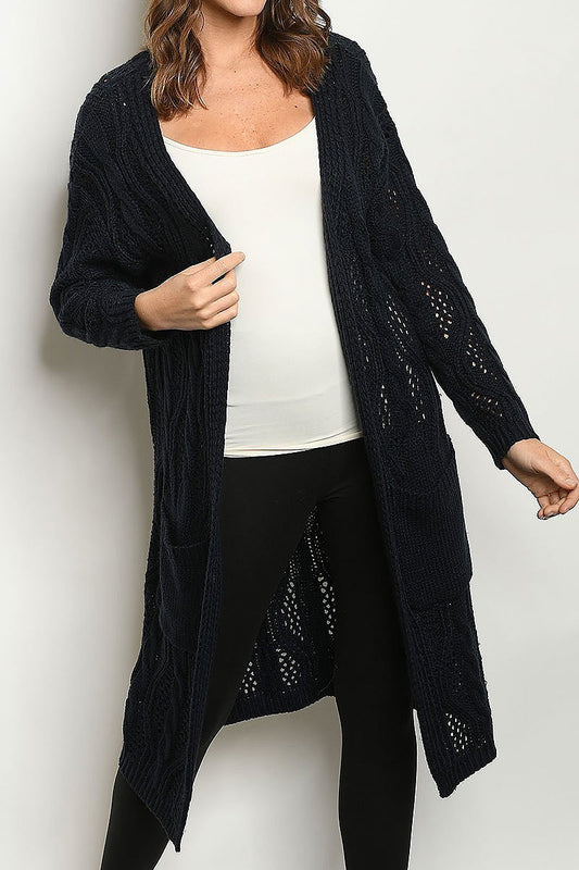 Crochet open front pocket detail cardigan (ED7701)