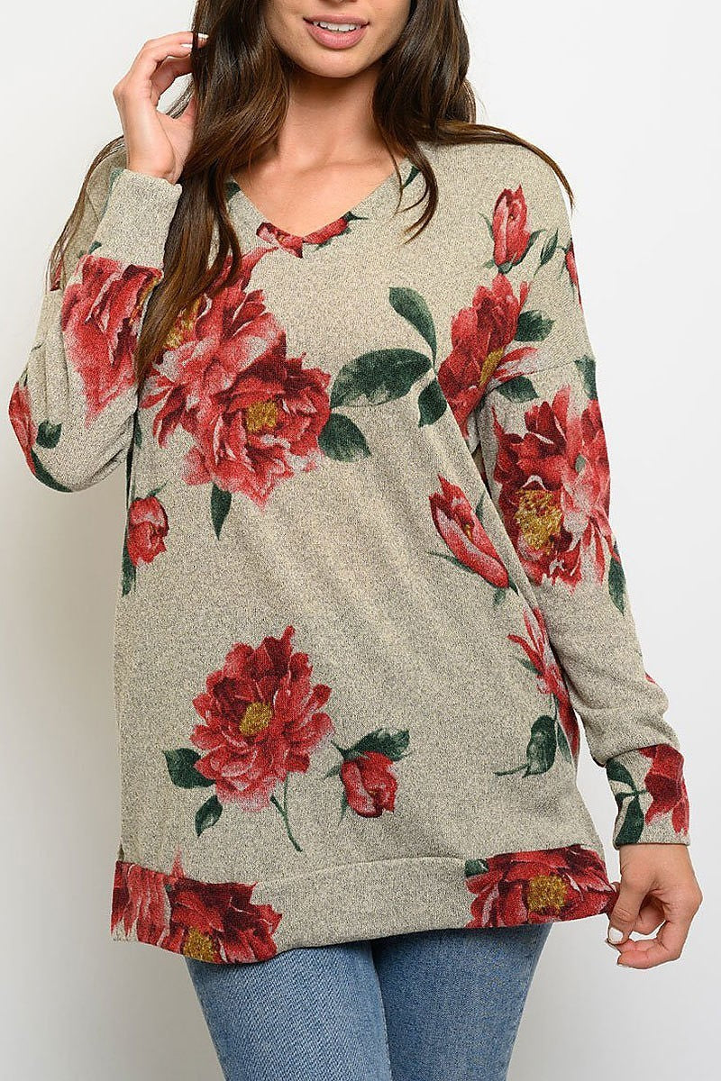 Floral long sleeve tunic top (EDWT3345)