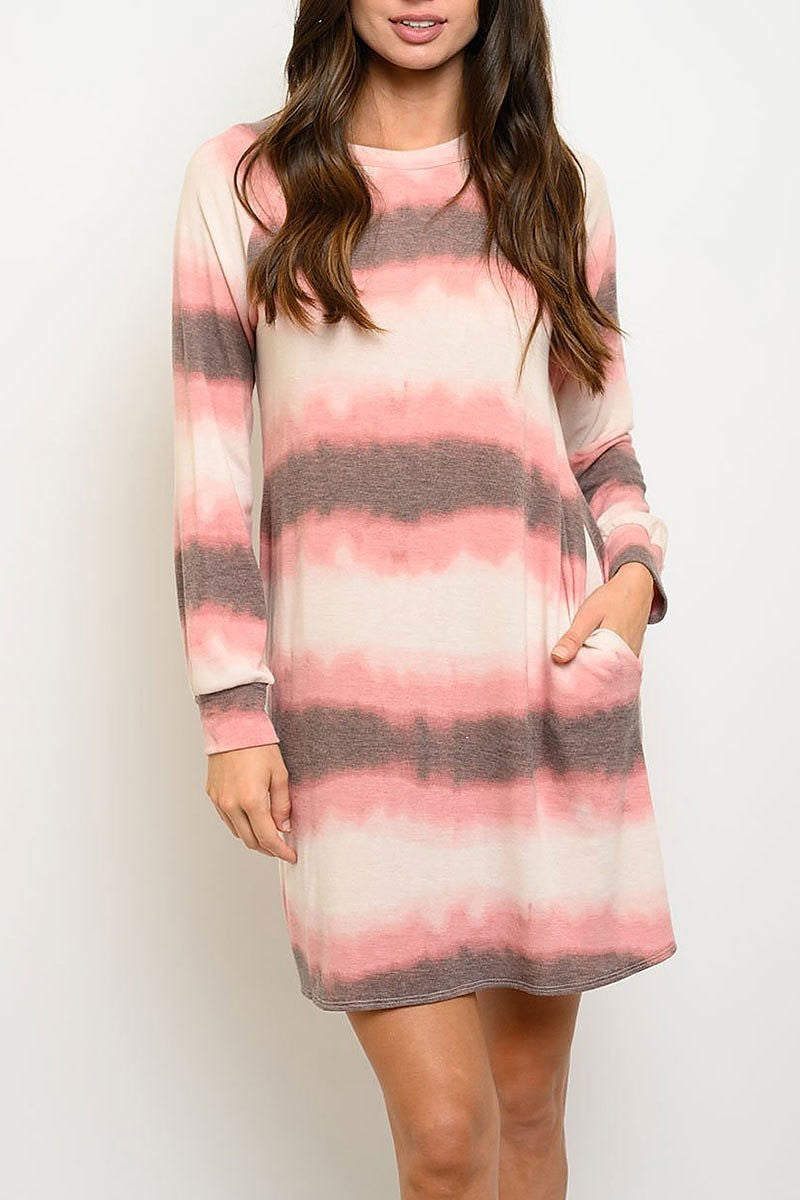 Tie dye stripe pocket tunic dress (EDWT2844)