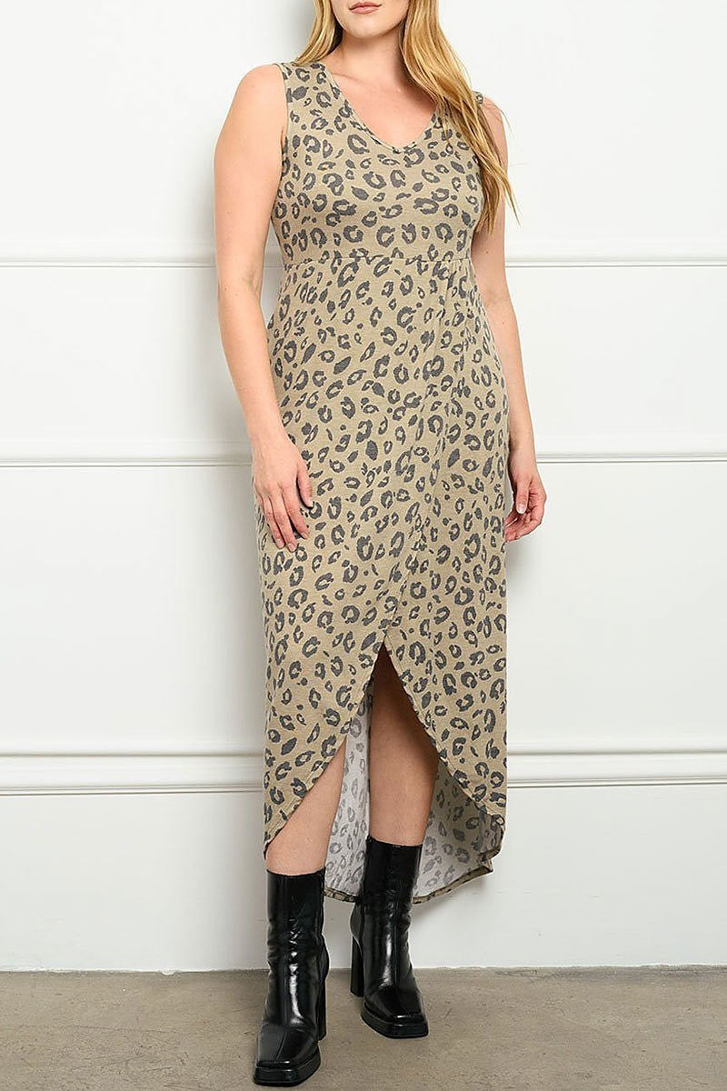 Animal print hi lo wrap maxi dress (EDWT3460)