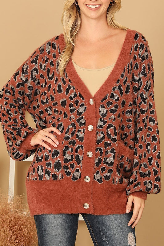 Furry leopard button down cardigan (DGS6708)