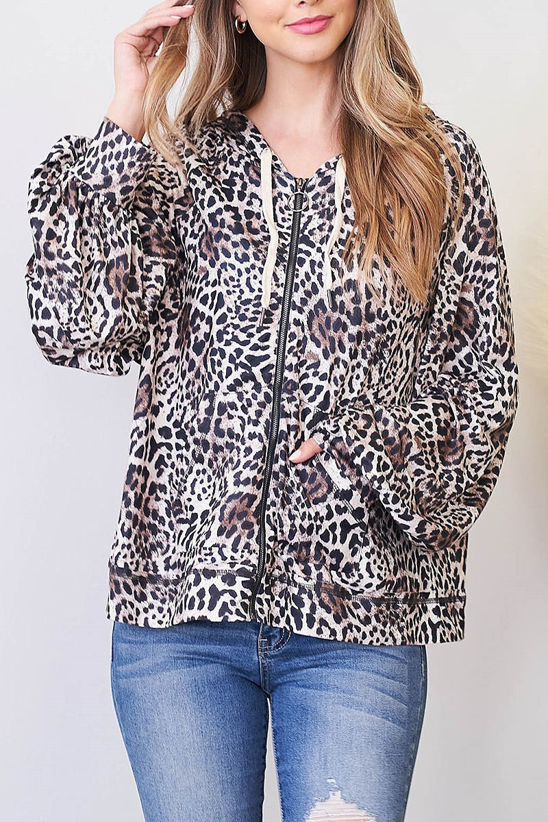 Zipper front leopard print hoodie jacket (DGS5528)