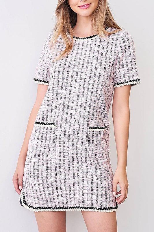 Contrast trim detail textured stripe dress (DED7006)