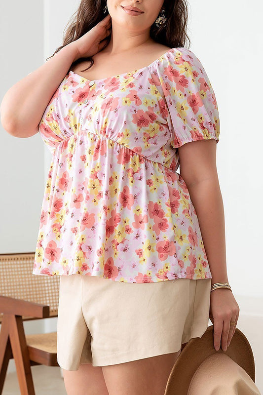 Short sleeve babydoll pullover front top (TED2994)