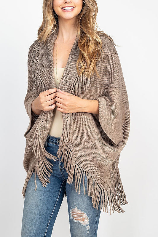 Three tone ribbed fringe cardigans (DGS5786)