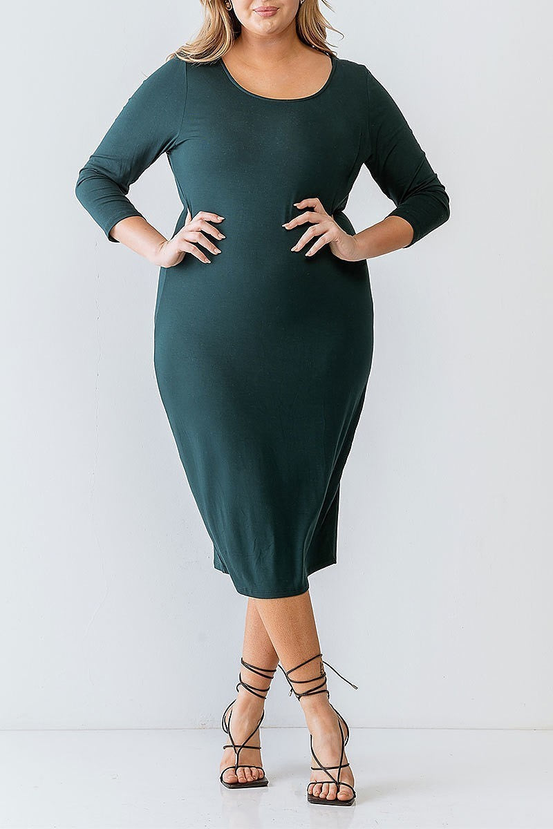 Scoop neck basic long sleeve midi dress (TED1109)