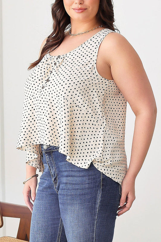 Polka dot hi lo tiered ruffle button front top (TED2542)