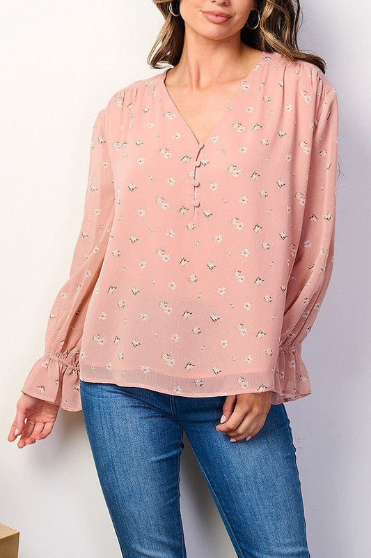 Long sleeve button up floral blouse top (EFWT8781)