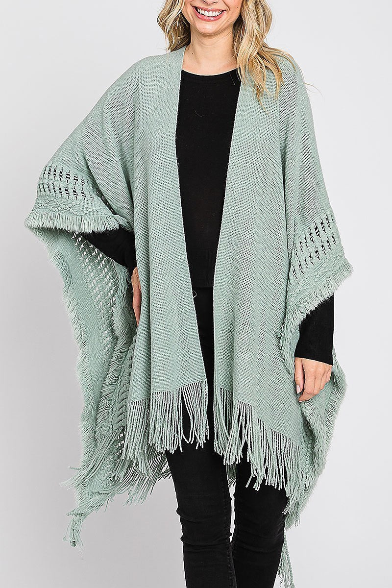 Knit ruana with fringe (DGS6116)