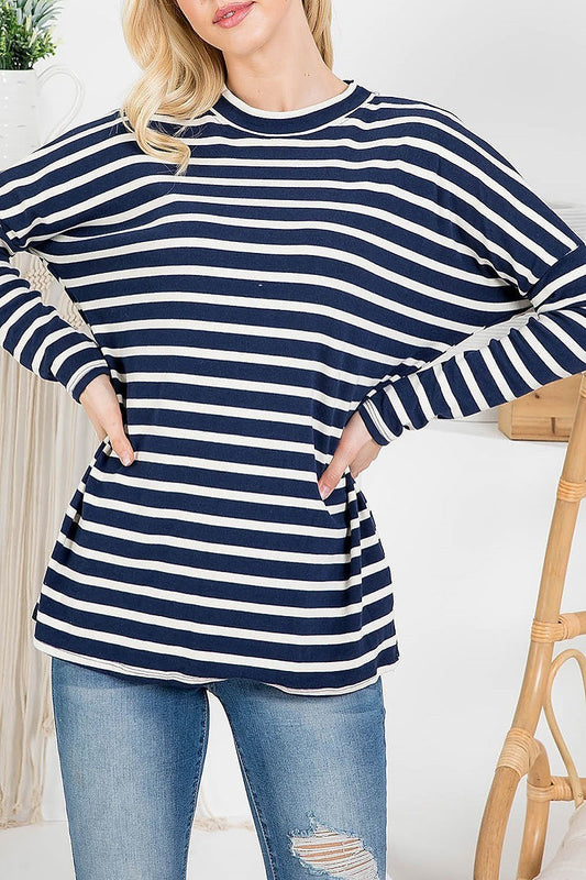 Crew neck loose fit stripe top (EF2860)