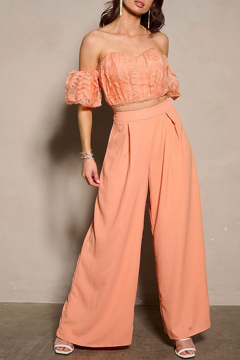 Short sleeve crop top & pleated pants 2pc set (EFWT9510)