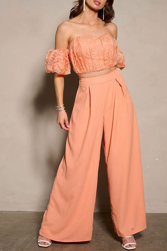 Short sleeve crop top & pleated pants 2pc set (EFWT9510)