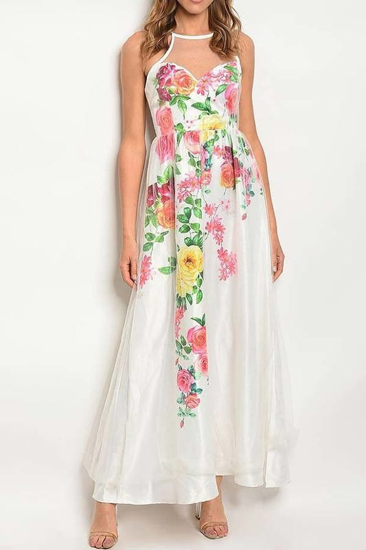 Sweet heart neck floral print maxi gown (DED4310-3)