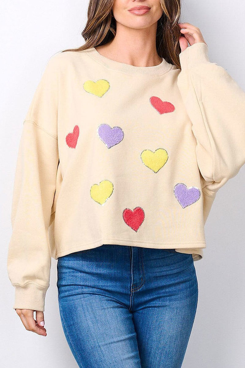 Long sleeve multi color hearts sweater (EFWT7637)