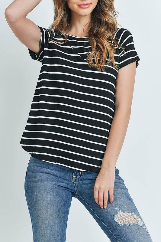 Boat neck round hem tunic stripes top (ED9955)