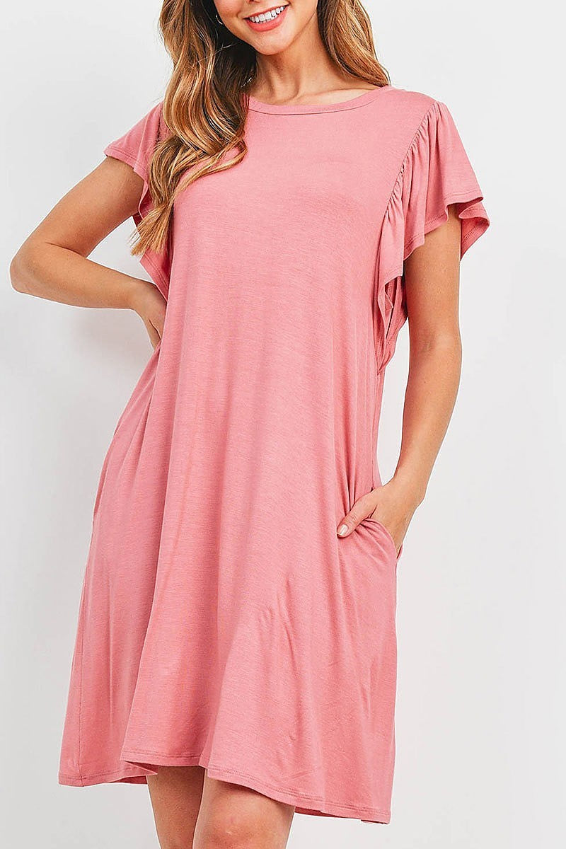 Flutter sleeves side pocket swing dress (DED6390)