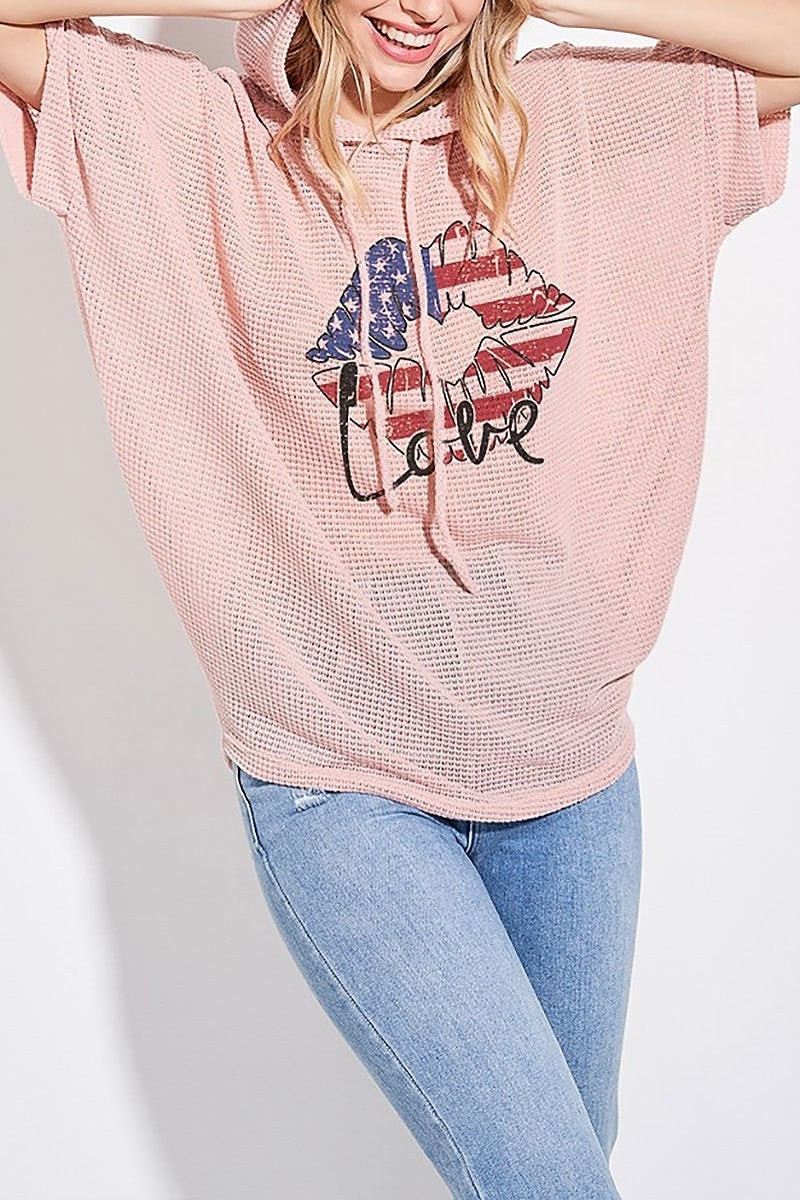 American flag kiss mark dolman hoodie top (EF5071)