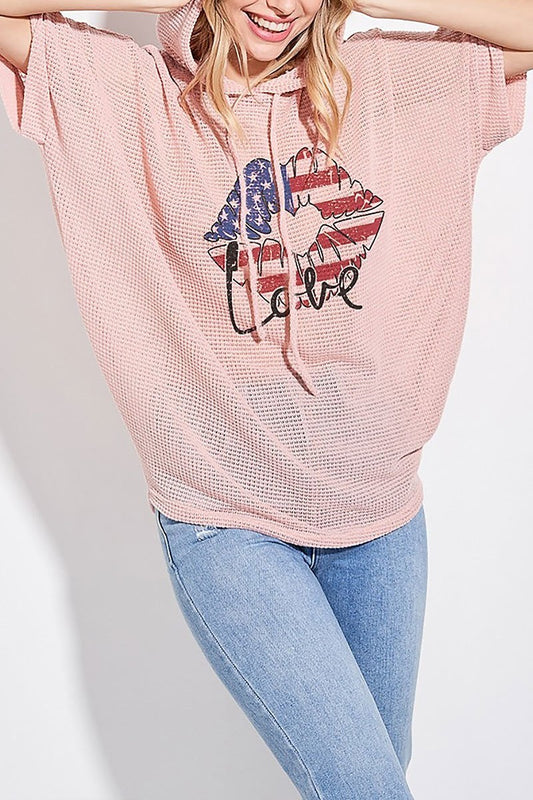 American flag kiss mark dolman hoodie top (EF5071)