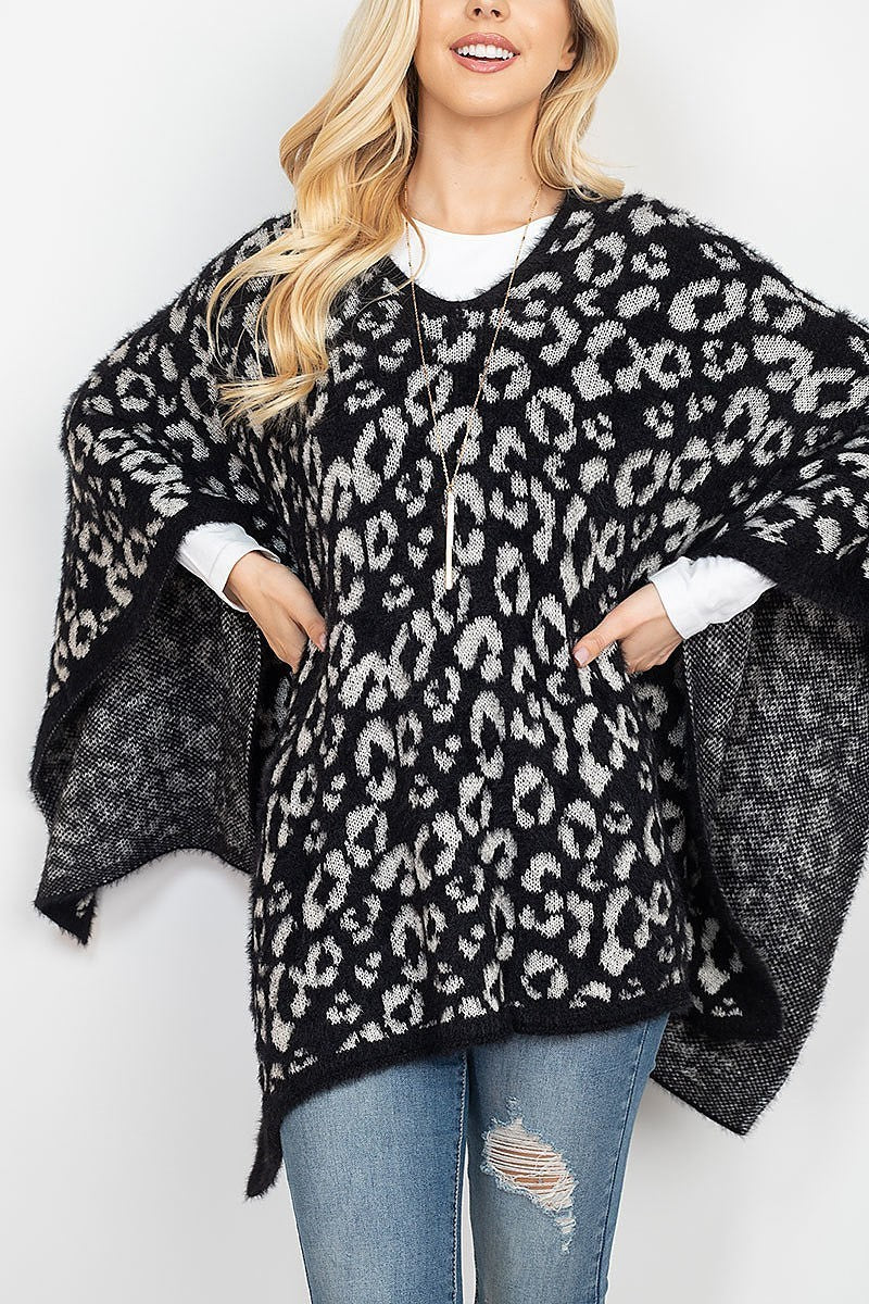 Leopard print sweater poncho (DGS5331)