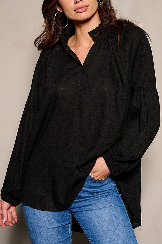 Long sleeve v-neck tunic blouse top (EFWT9414)