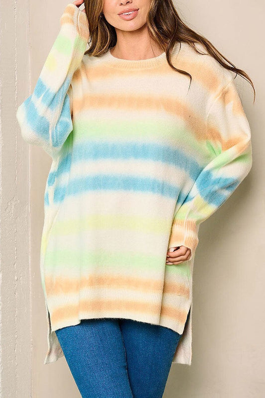 Long sleeves multi color stripes sweater (EFWT4103)