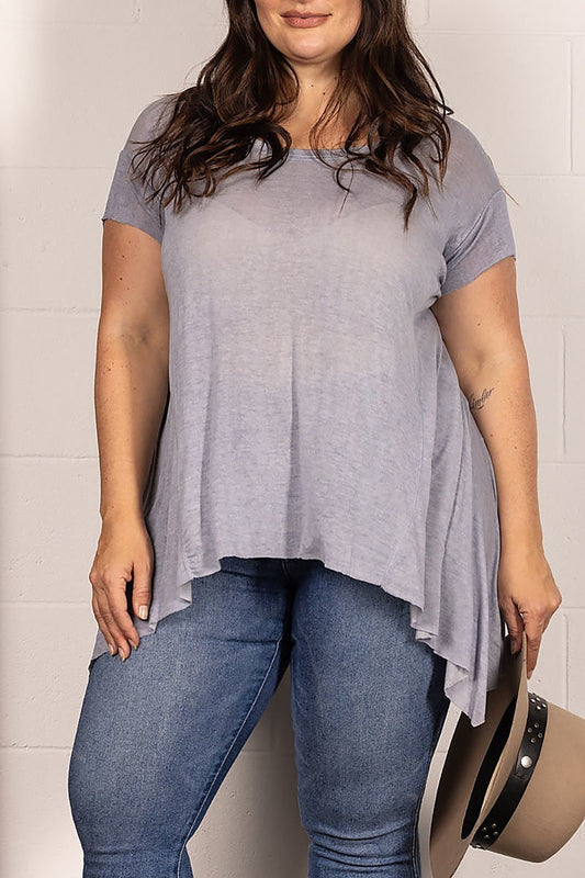 Oversize asymmetric hem tunic plus size knit top (EDSW4184)