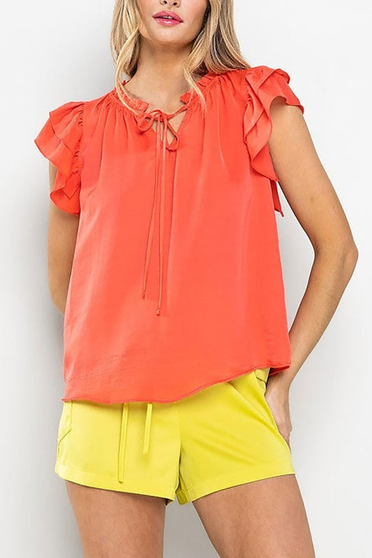 Soft touch ruffle sleeve blouse top (EDSW4479)