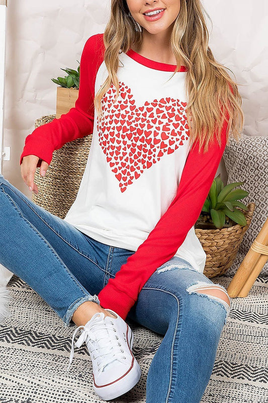 Heart print long sleeve raglan top (EF3114)