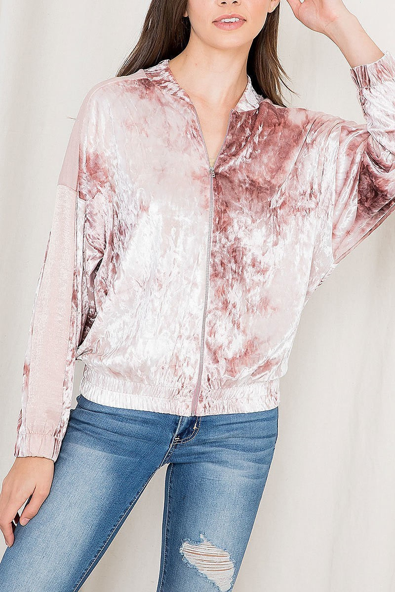 Tie dye velvet zip front bomber jacket (DGS5558)