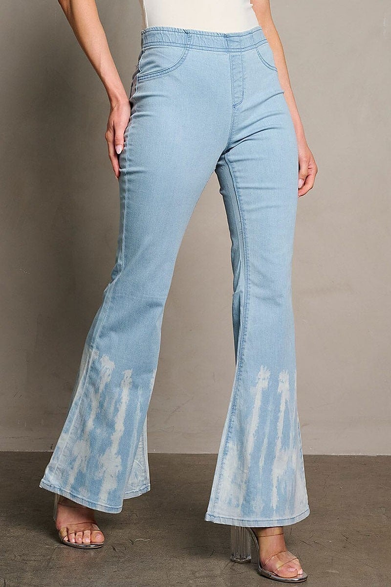 Elastic waist bell bottoms denim pants (EGWT2052)