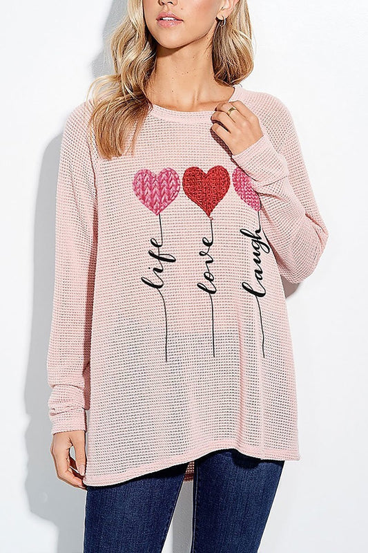 Life love laugh heart knit long sleeve top (EF5068)