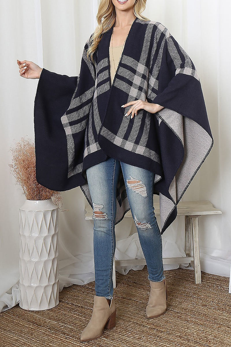 Plaid knit warmer open front kimono (DGS6092)