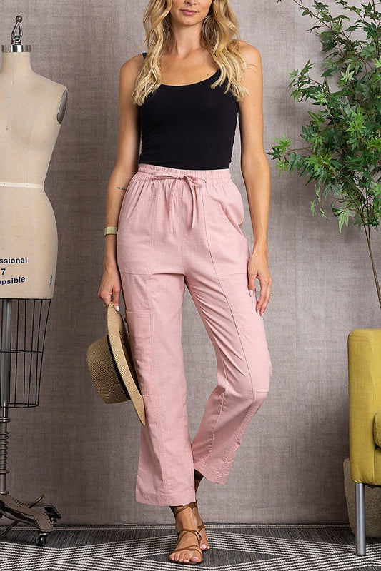 Linen drawstring waist crew pants (EDSW3369)