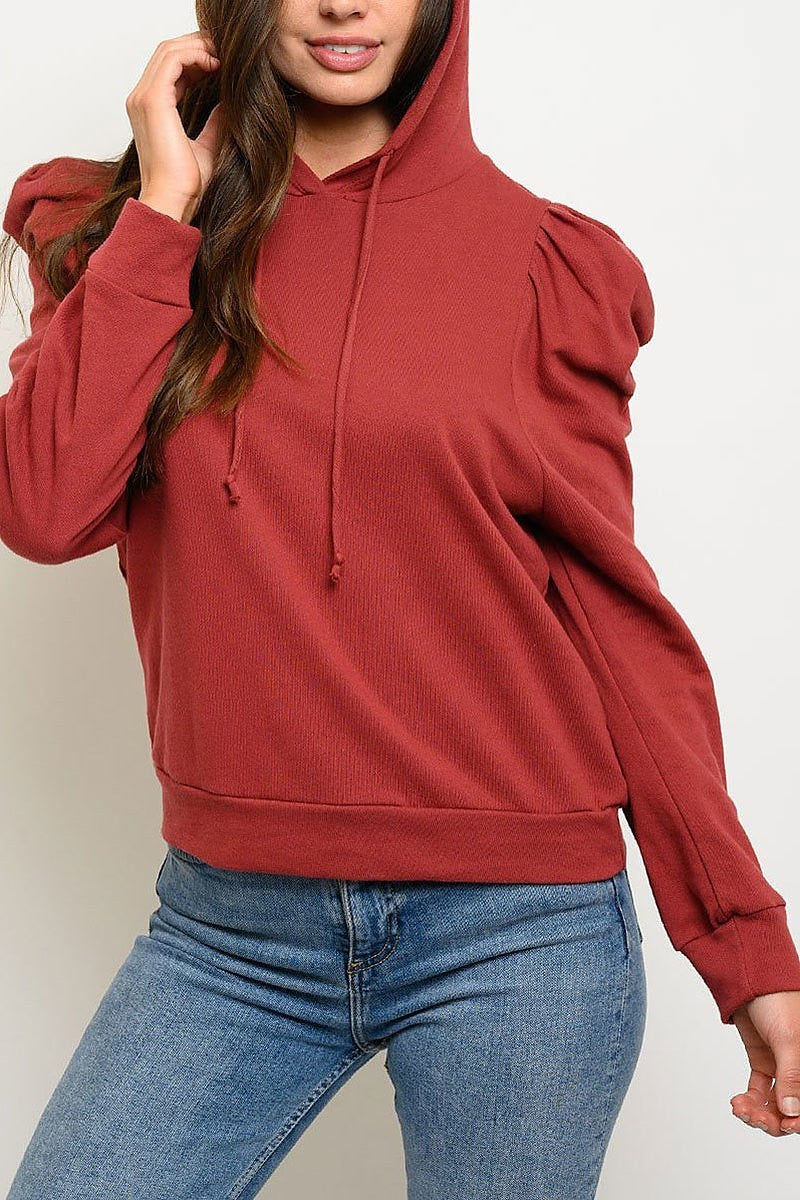 Pluff sleeve hoodie sweatshirt top (EDWT2873)