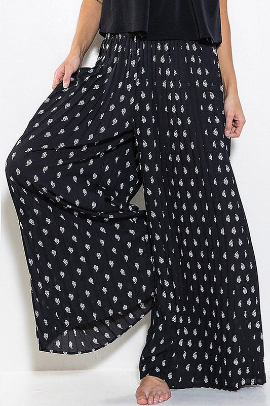 Elastic waist wide led printed palazzo pants (EFWT7424)