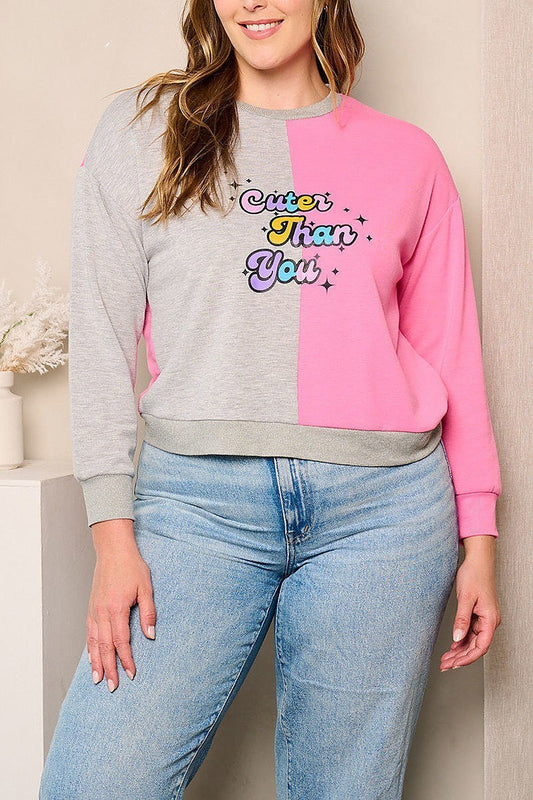 Long sleeves colorblock graphic top (EFWT4444)