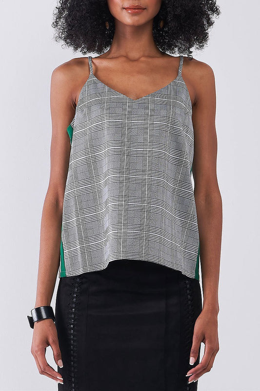 Side contrast trim plaid cami top (TDG8196)