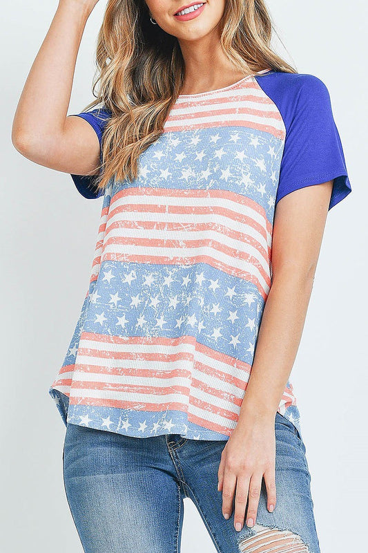 American flag raglan color block top (ED9640)