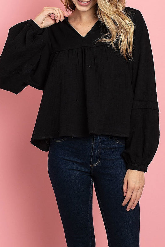 V neck puff sleeve top (ED7932)