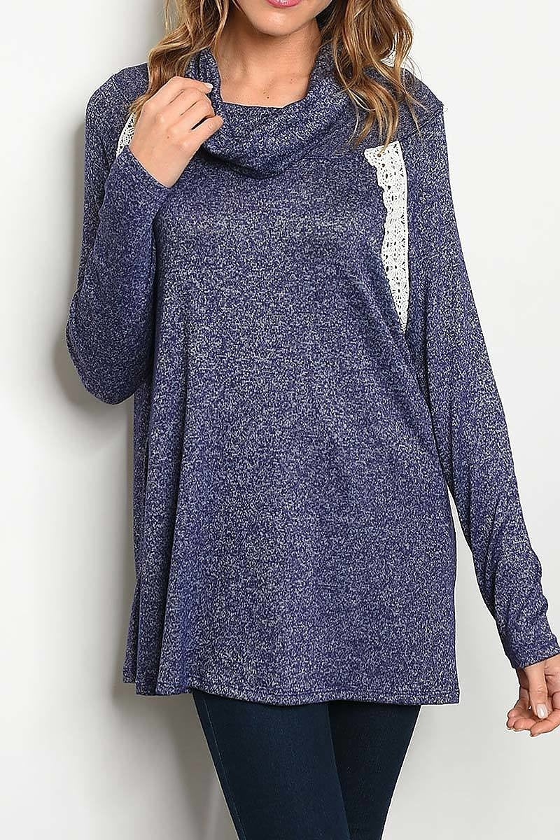 Lace trimmed cowl neck top (ED5054-LAST)