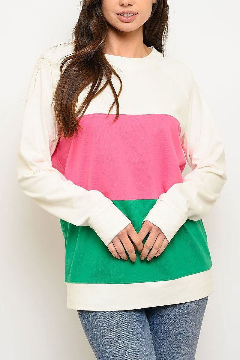 Long sleeve color block sweater (EDWT3581)