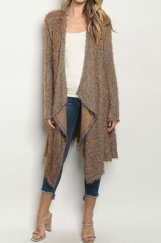 Drape front long asymmetrical hem cardigan (ED7092-2)