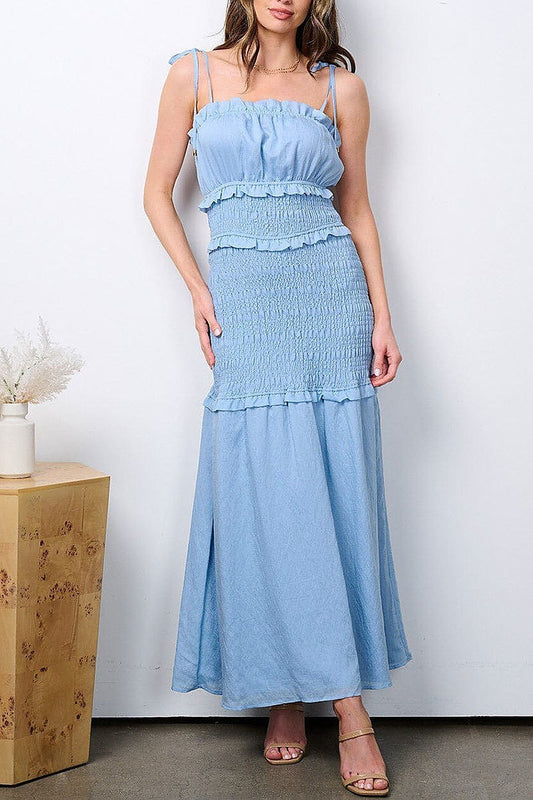 Sleeveless smock tiered maxi dress (EFWT7278)